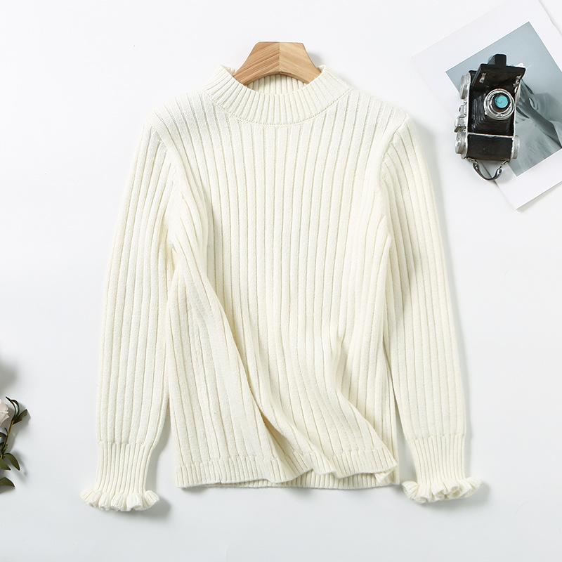 Dětský svetr pletený z jádrové příze v korejském stylu s vysokým límcem - podzimní/zimní pulovr pro střední a velké děti