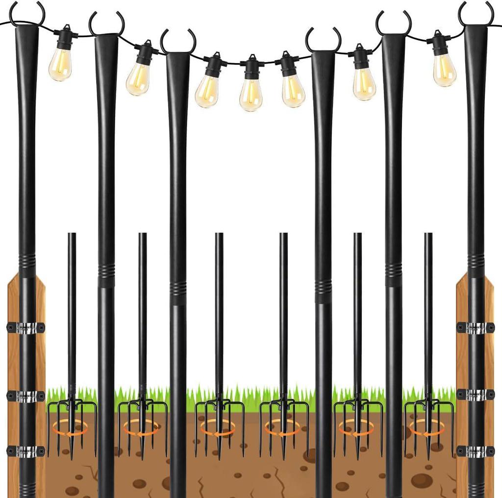 Wrought Iron Shepherd's Hook: Outdoor Garden String Light Support Pole for Courtyard and Balcony.