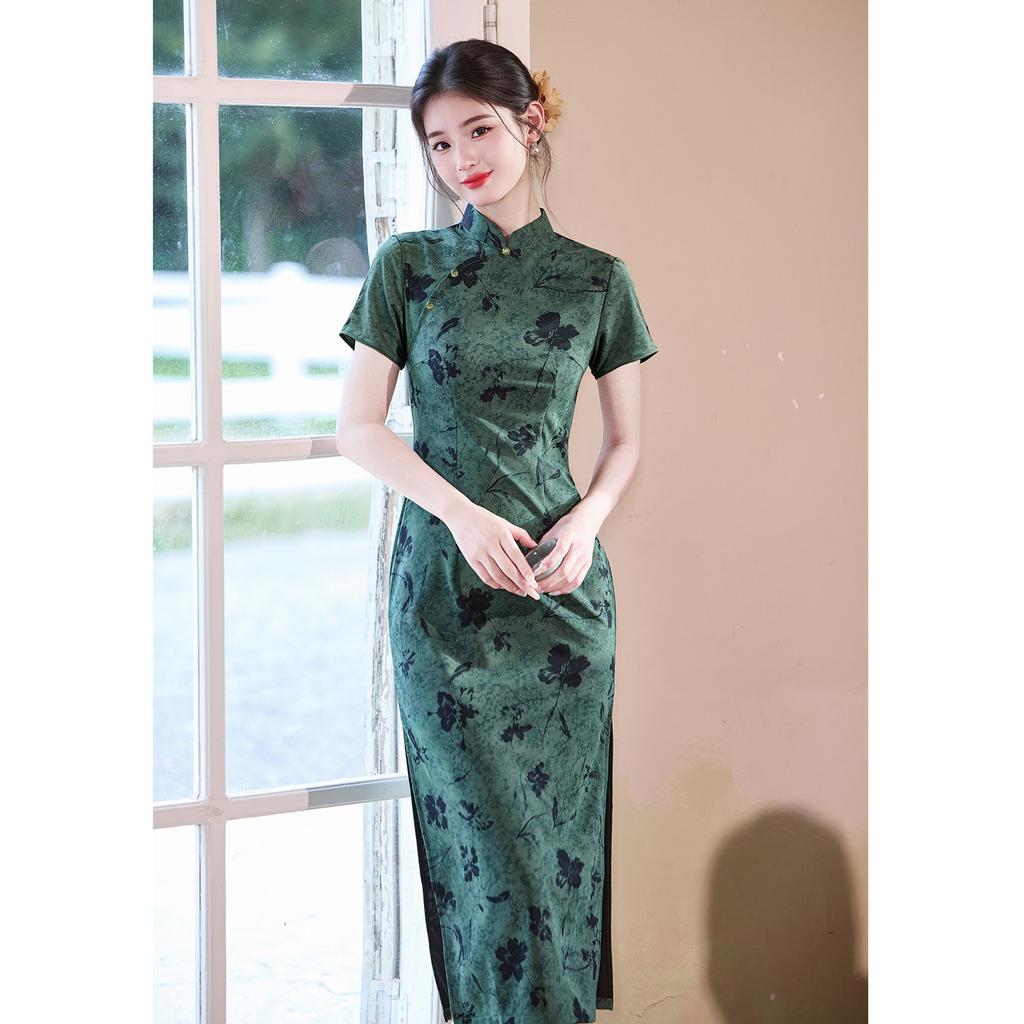 Green college entrance examination sends the national style Chinese long improved cheongsam 1011 new female retro slim summer