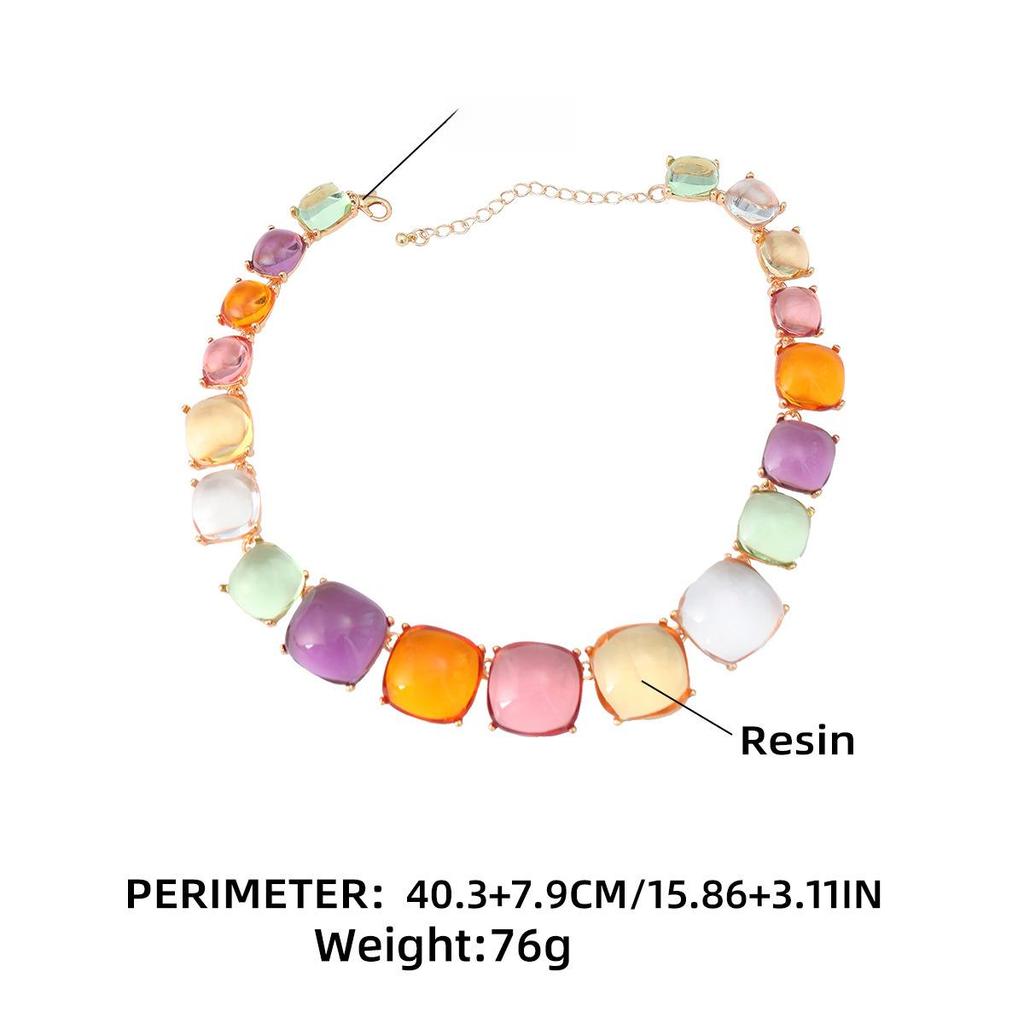 Square Alloy Resin Bohemian Earrings and Necklace Sets for Women - European and American Ethnic Style Jewelry