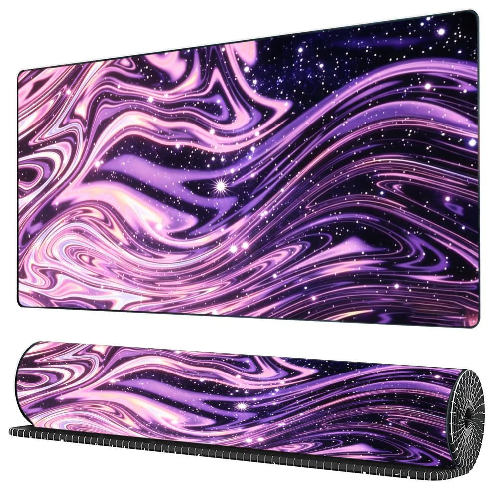Marble Swirl Starry Sky Print Xxl Gaming Mousepad Desk Mat Antislip Rubber Base Stitched Edge For Gamers Office Home Daily Use