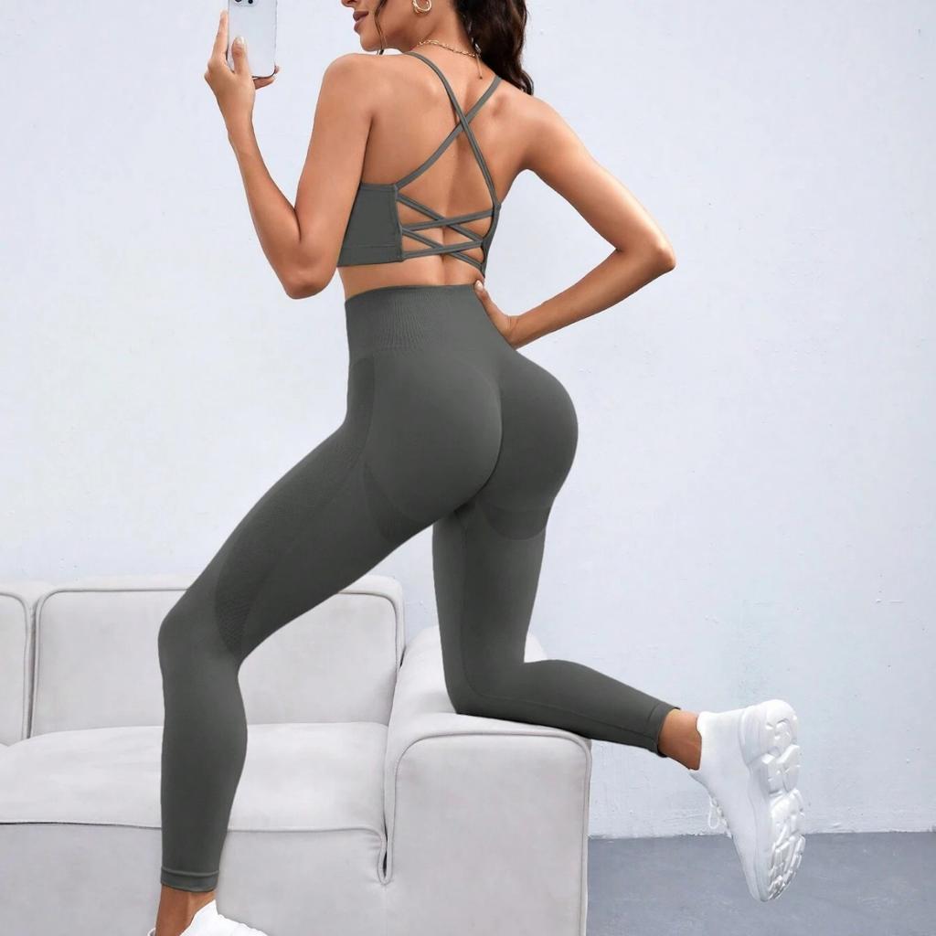 JYL Stitched Naked Feeling High Waist Yoga Pants Outdoor Sports Set