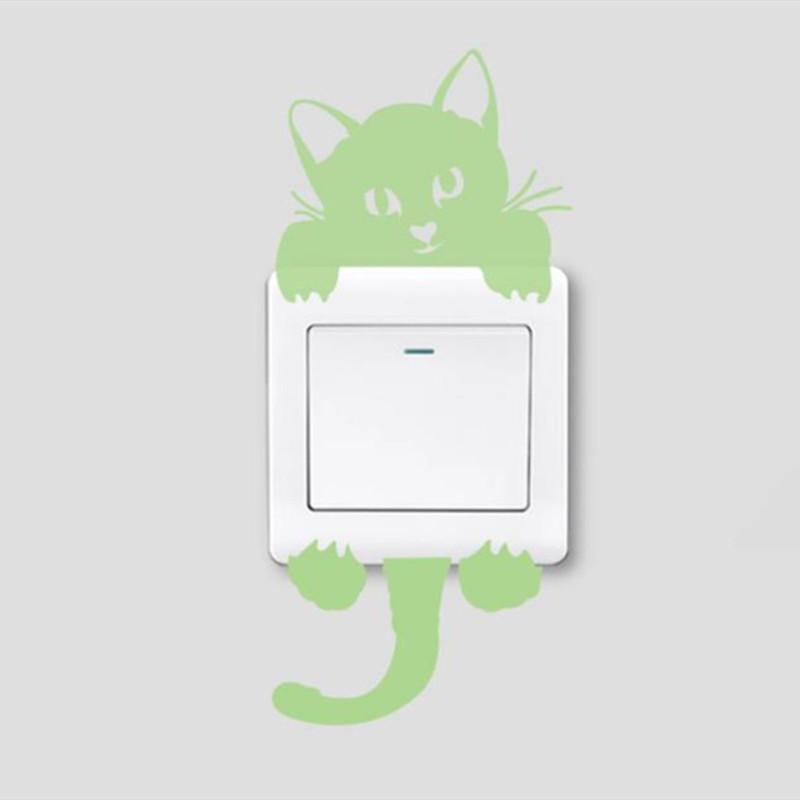 Waterproof Luminous  Switch  Sticker Cartoon Cute Cats Dogs Pattern Decorative Wall Decals For