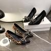 Woman Pumps Pointed Toe High Heeled Sandals Luxury Rhinestone Bow Slingbacks High Heels Women Leopard Print Dress Pumps