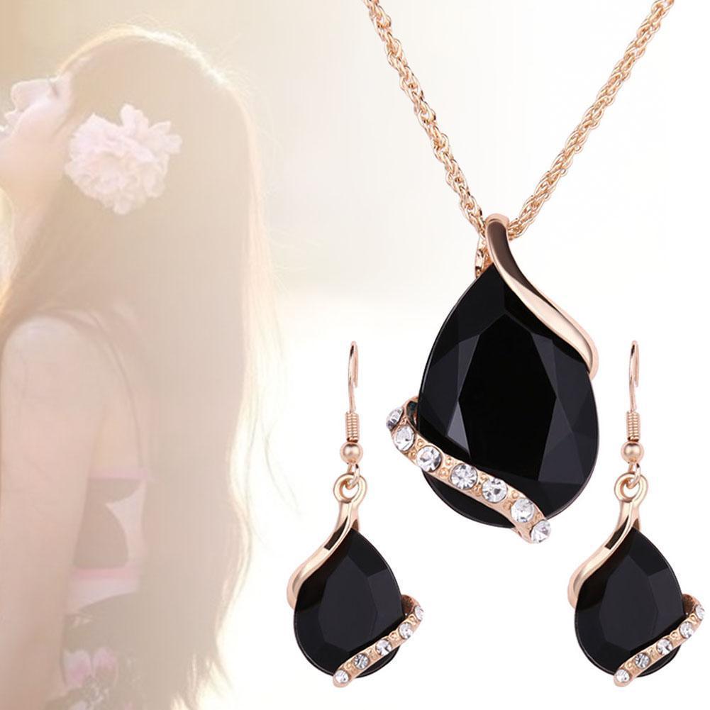 Cheap Women's Jewelry Set Fashion Exquisite Big Crystal Pendant Necklace Hook Earrings Joom