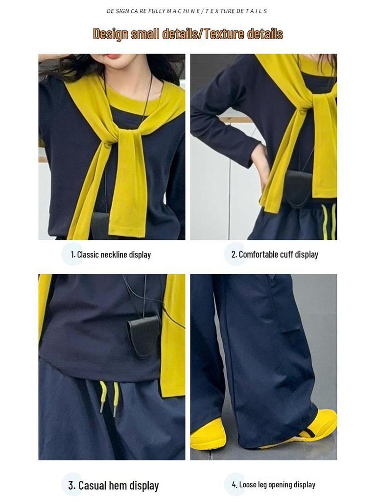 Modisches Herbst-Zweiteiler-Set für Mädchen: Langarmshirt & Hose mit weitem Bein 2025