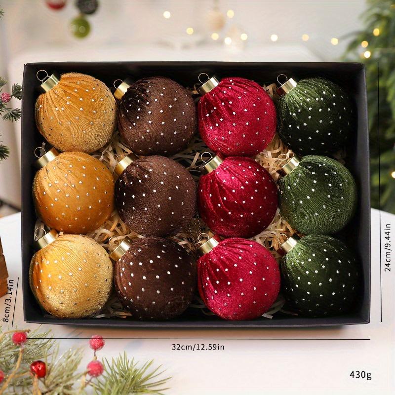 12 Stuks Kerst Gestippelde Velvet Omwikkelde Bal Kerstboom Hanger, Geschikt voor Buitenplaats Patio Tuin Huis Vakantiefeest Decoratie