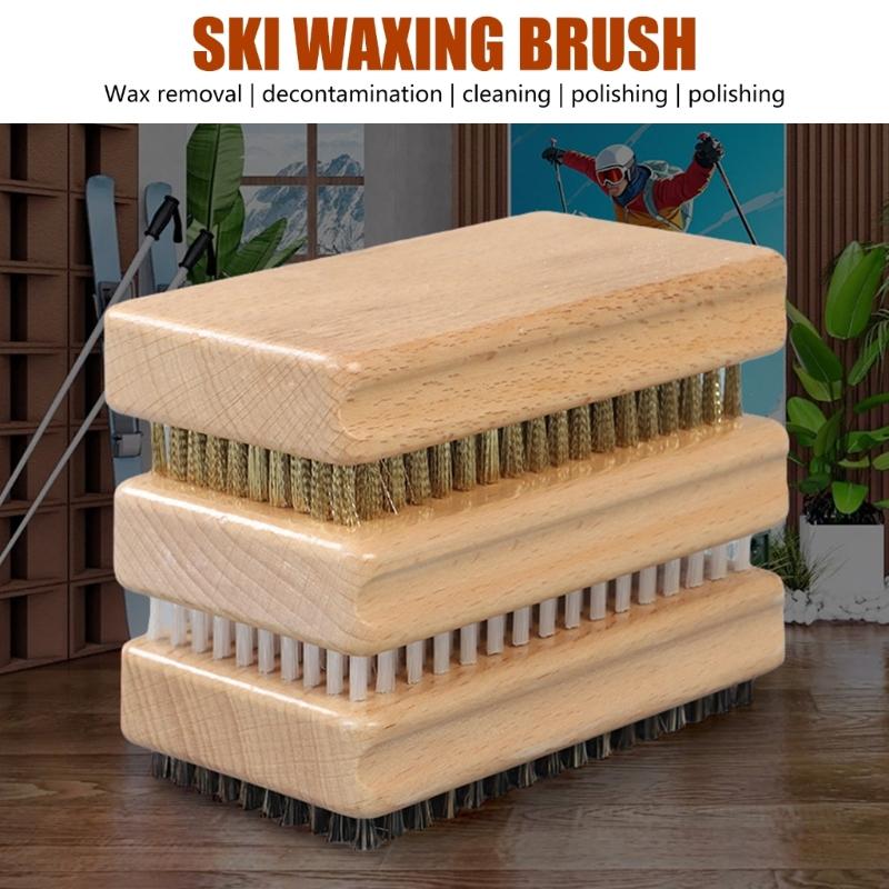 Snowboard Wax Brush Wood Handle Ski Waxing Brush Snowboard Maintenance Tool Cleaning Brush Skiing Snowboard Accessories