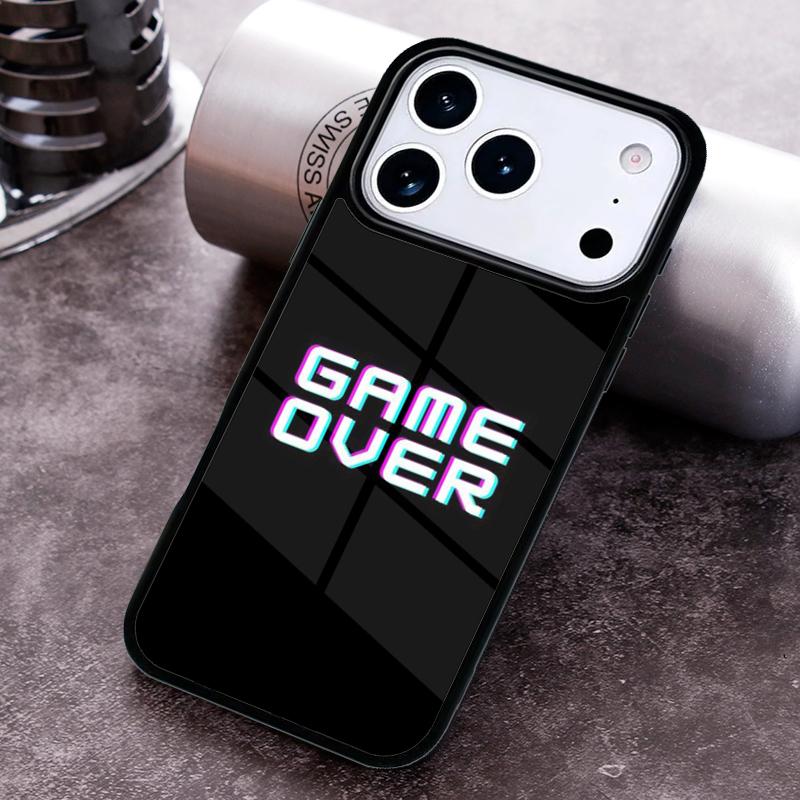 Neon Game Over Pixel Phone Case for iPhone 17 16 15 Pro Max Air 14 13 12 11 Plus Shockproof Capa Cover