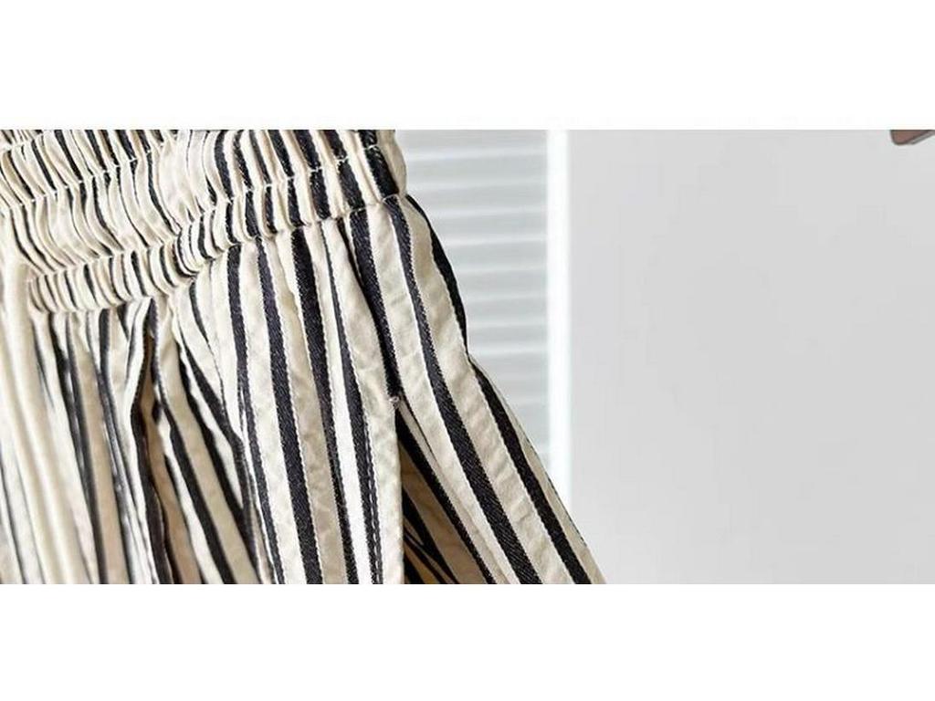 Spring/Summer 2026 Women's Wide-Leg Vertical Stripe Pants - Elastic Drawstring, Loose Fit, Versatile Texture, Slimming Design