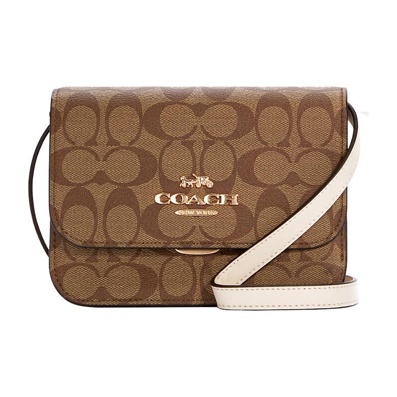 Coach Brynn 18 Classic Monogram Print Detachable Shoulder Strap Flap Canvas And Leather Crossbody Bag Small Women Crossbody Bag Brown C5592-IMDJ8