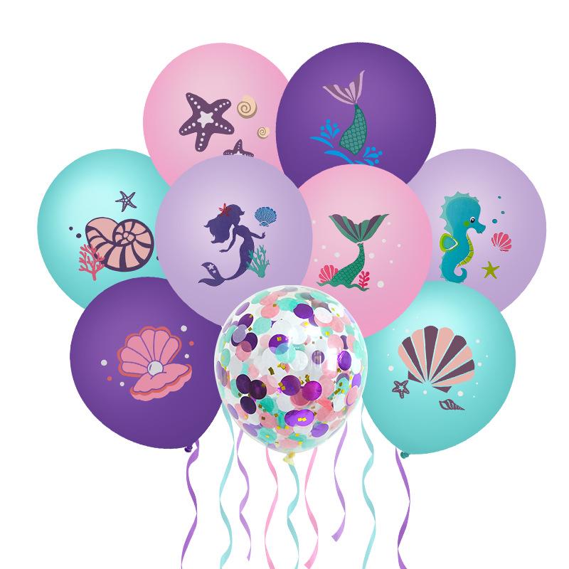 12-inch Mermaid Balloons: Cartoon-Shaped, Purple & Tiffany Blue Pearlescent Latex