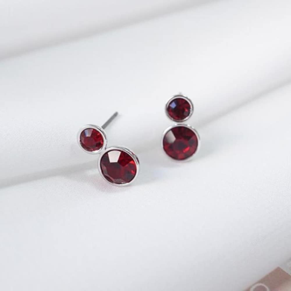 Women's Red Dual Circle Siam Crystal Earrings (15957094)