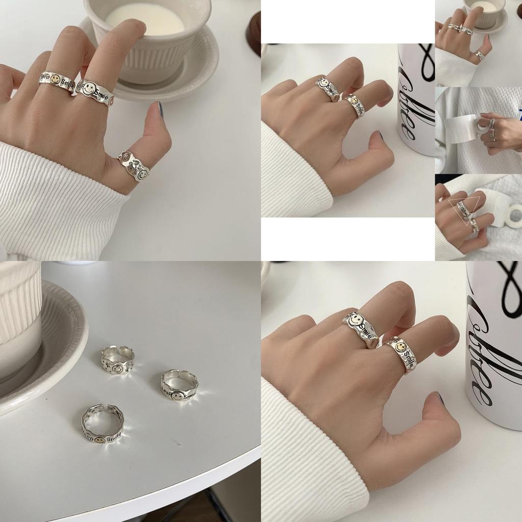 Schicker unregelmäßiger Smiley-Gesicht verstellbarer Ring für Damen in zeitgenössischer koreanischer Ästhetik mit 925er Silber