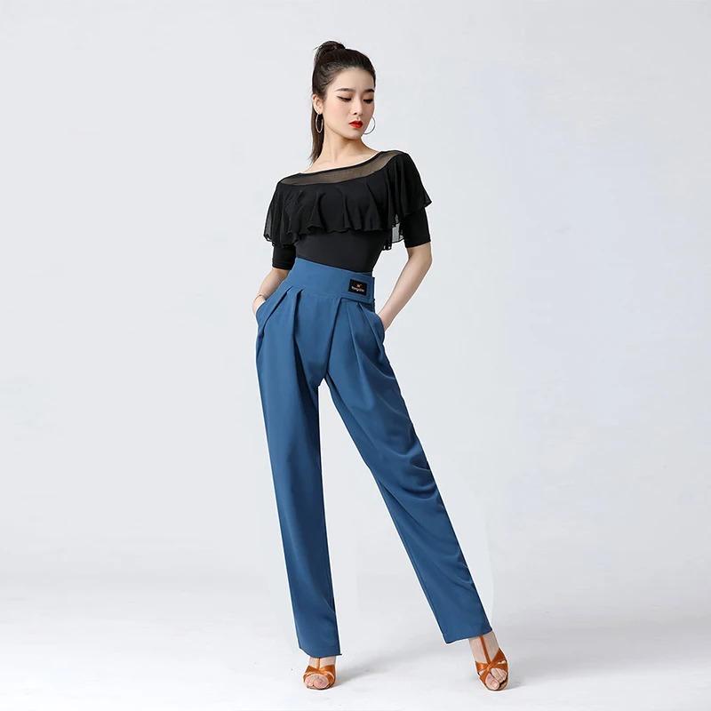 Hohe Taille Damen Latein Modern Dance Hose Professionelles Enges Bündchendesign Hose Dame Ballsaalhose Tasche