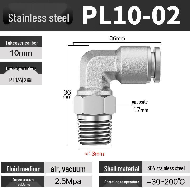 Stainless Steel Pneumatic Air Hose Quick Connect Elbow PC4-01/PL6/8/10/12 Connector