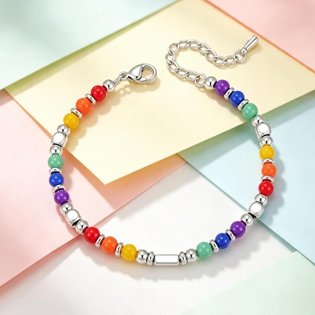 New Color Natural Stone Bracelet Women's Silver Spacer Stainless Steel Beaded Bracelet Lobster Buckle Bracelet Beaded