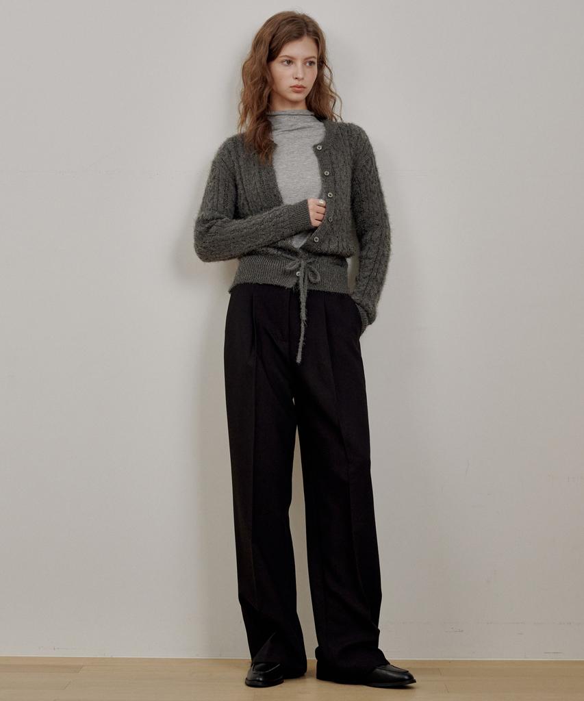 LOSSYROW Modern One-Tuck Wide Slacks Black