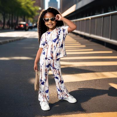Ensemble de mode pour filles, t-shirt à manches courtes et col rond imprimé décontracté pour enfants, été
