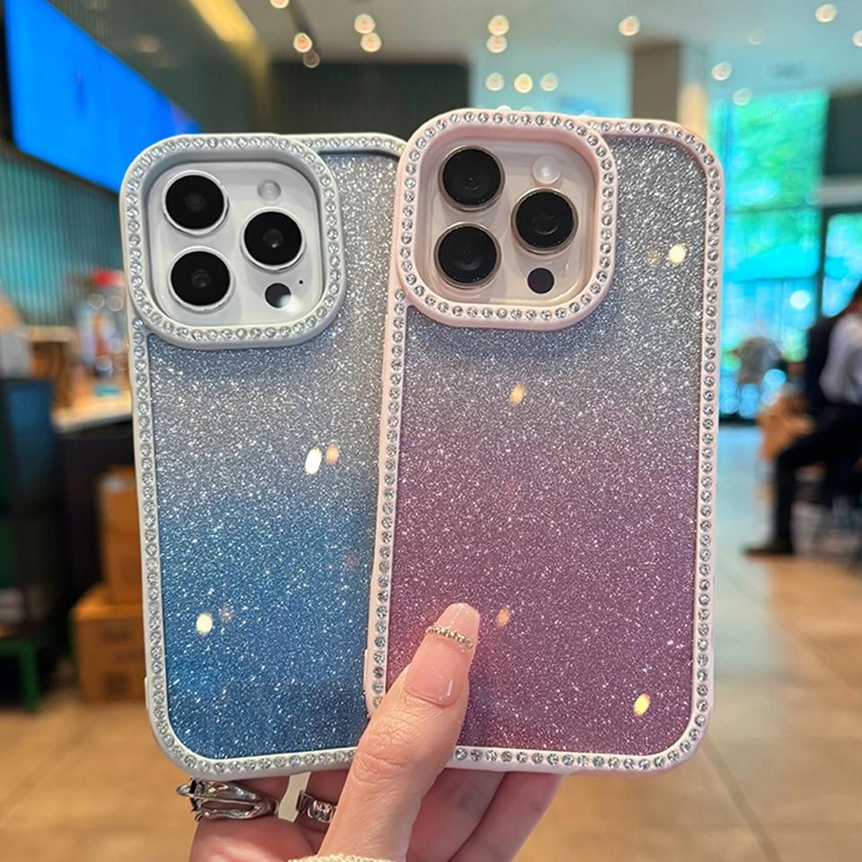 New Diamond Phone Case for iPhone 13 12 11 14 15 16 17 Pro Max Air 16 15 14 Plus Clear Bling Glitter Protector Shockproof Cover