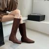 Inner heightening khaki pants tube boots long boots women's shoes 2025 new autumn and winter square head thin long tube knight boots