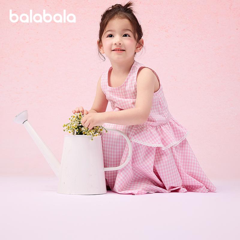 Balabala Girls' Plaid Sleeveless Princess Dress - Summer Collection