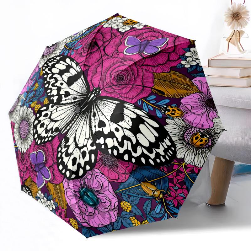 Butterfly  Automatic Umbrella Compact 8-Rib Weight Weight Durable Everyday Carry Umbrella Fashion Lovers