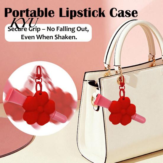 Handbag Hanging Keychain Silicone Flower Lipstick Holder Keychain, Portable Lip Balm Carrier for Pendant Backpack Handbag, Travel Gloss Women