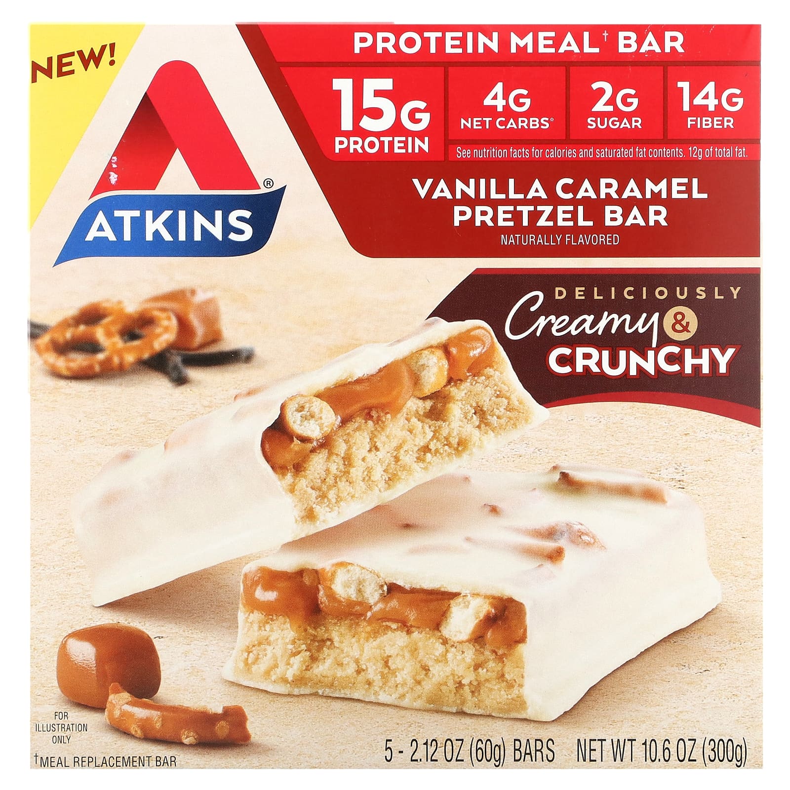 

Protein Meal Bar, Vanilla Caramel Pretzels, 5 Bars, 60G (2.12Oz) Each