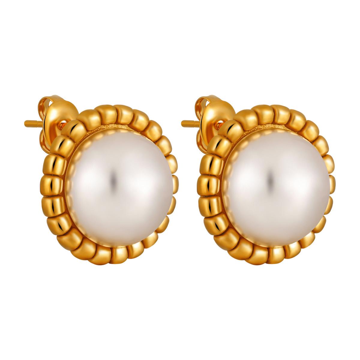 Французские ретро серьги-полумесяцы с жемчугом из титановой стали: Модный, универсальный дизайн в стиле легкой роскоши для женщин.