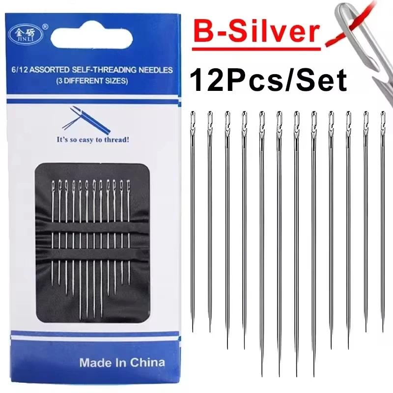 12pcs Blind Needles Elderly Easy Use Sewing Needle Household Threading Sewing DIY Side Big Hole Self Threading Bodkin Needle