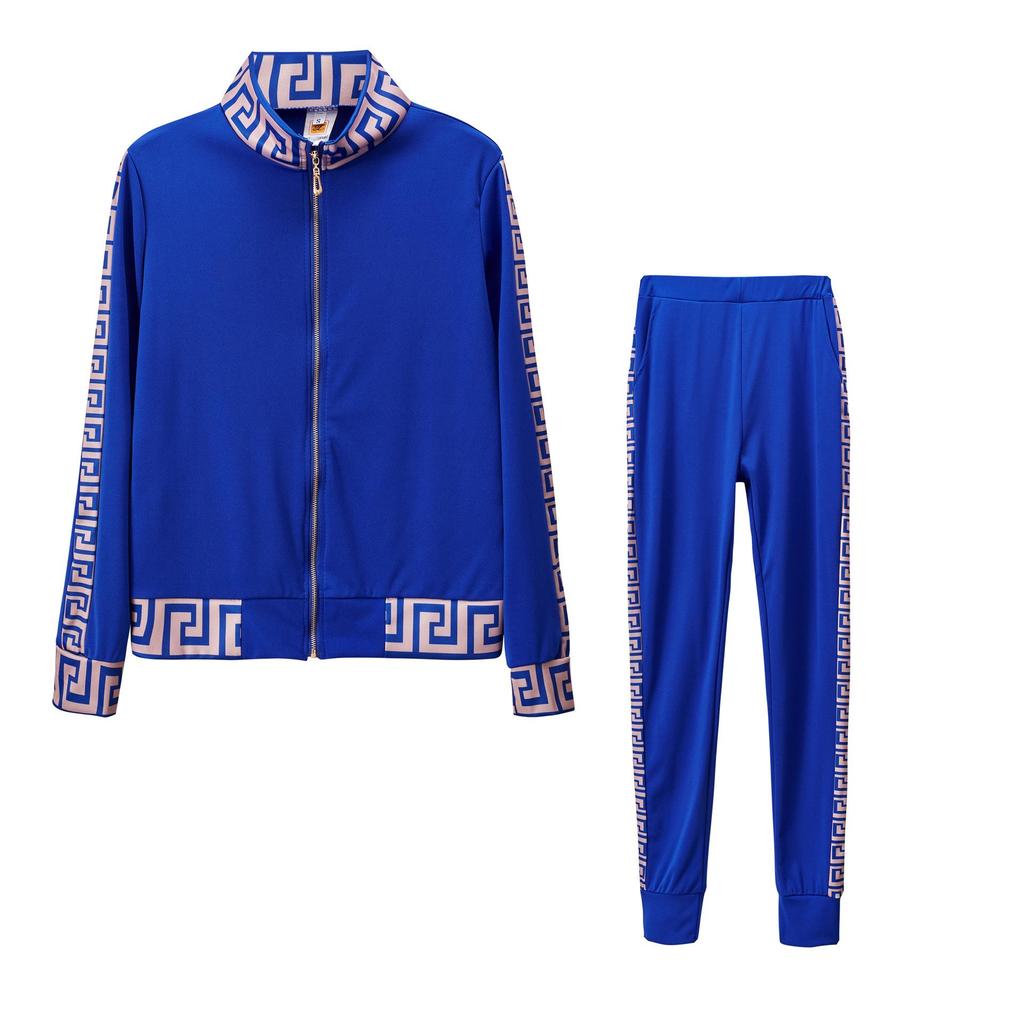 European & American Fashion Casual Printed Splicing Two-Piece Suit