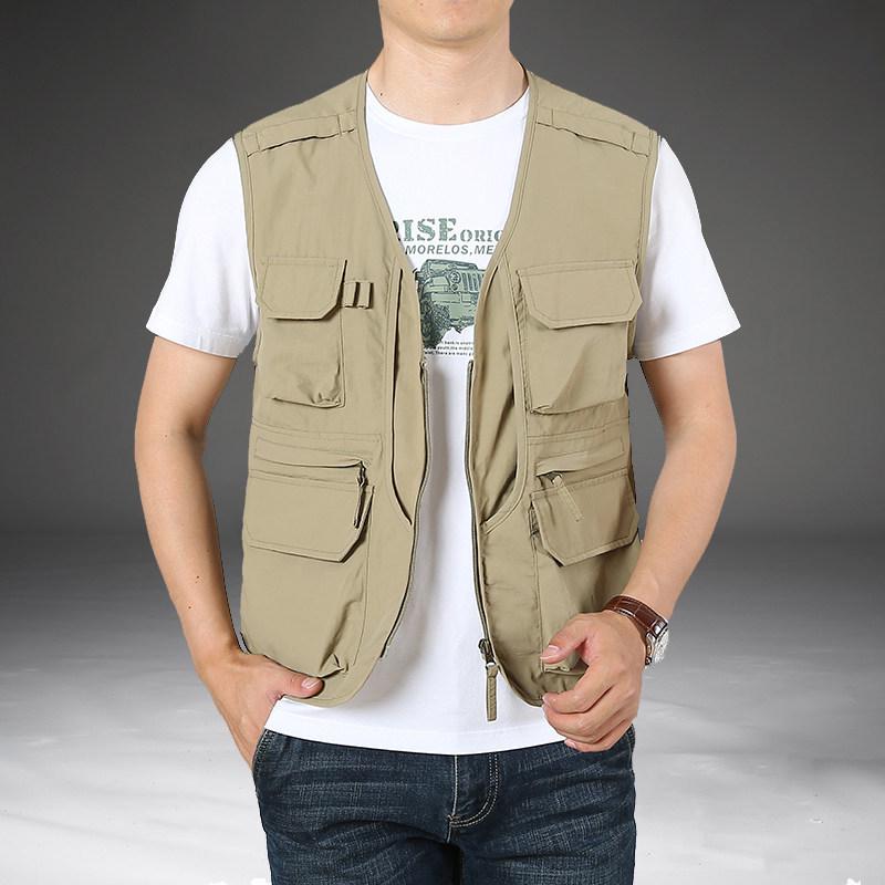 Men's Quick-Drying Multi-Pocket Vest for Outdoor, Plus Size, V-Neck, Perfect for Spring, Autumn, and Fishing