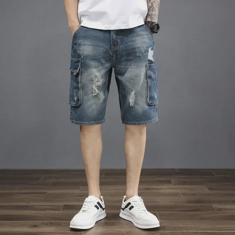 Men's Summer Loose-Fit Retro Distressed Denim Shorts