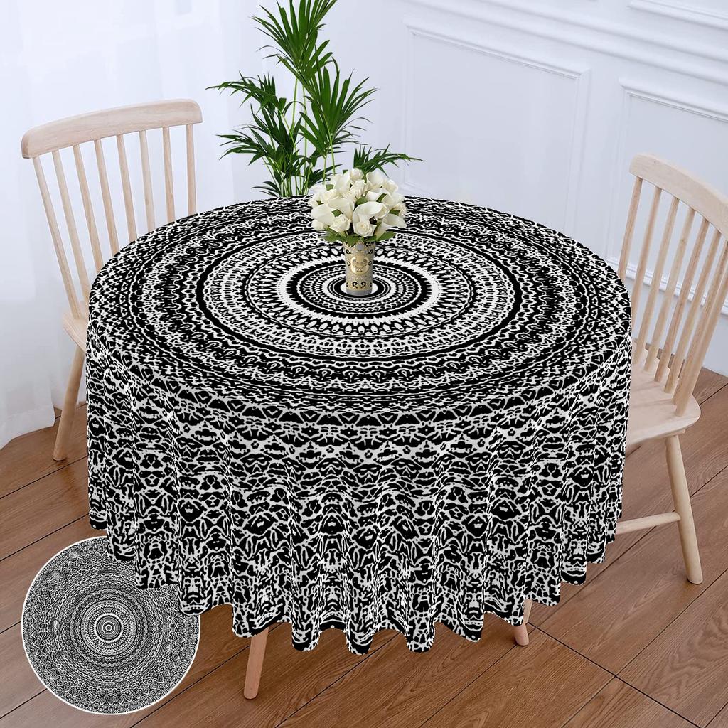 63 Inch Mandala Circular Tablecloth Waterproof Plain Terrace Dining Table Cover With Retro Pattern Tapestry Curtain Head Cover