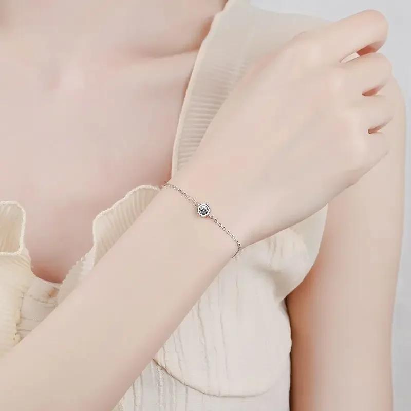 925 Silver Real 1 Carat Moissanite Diamond Anklet Bracelet For Women Sparkling Party Fine Jewelry Valentine Gifts