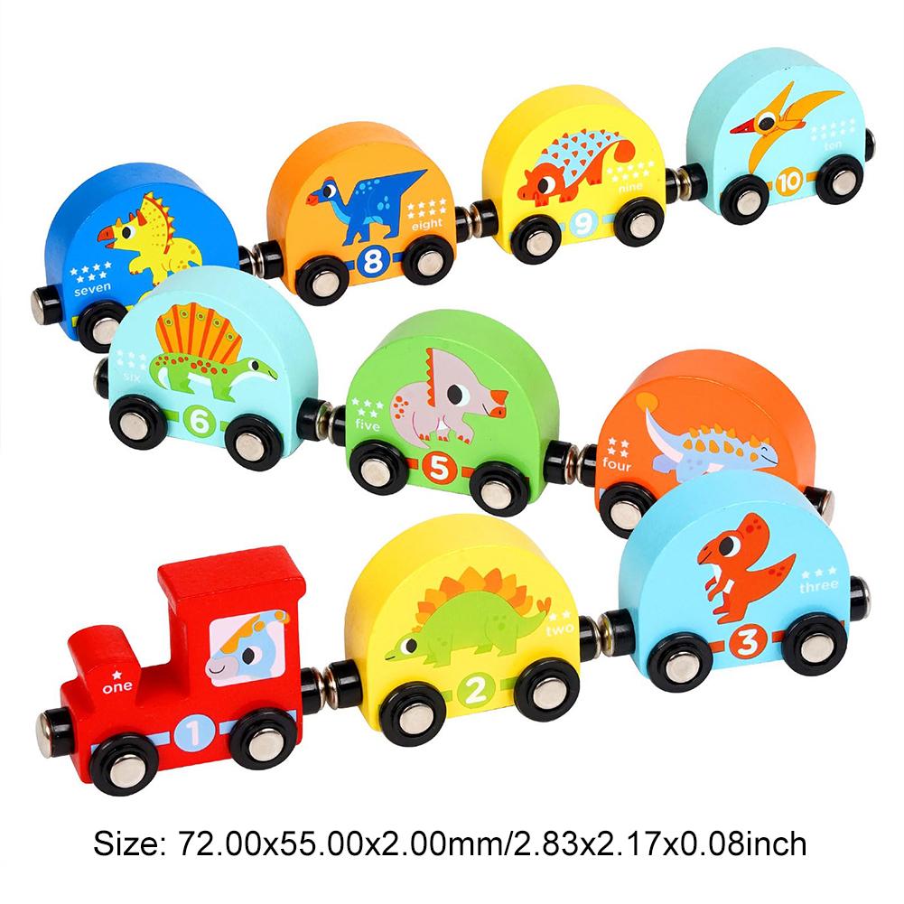 Magnetic Wooden Dinosaur Train Set Montessori Toys Montessori Preschool Educational Learning Toy Number Train Toys for Toddlers