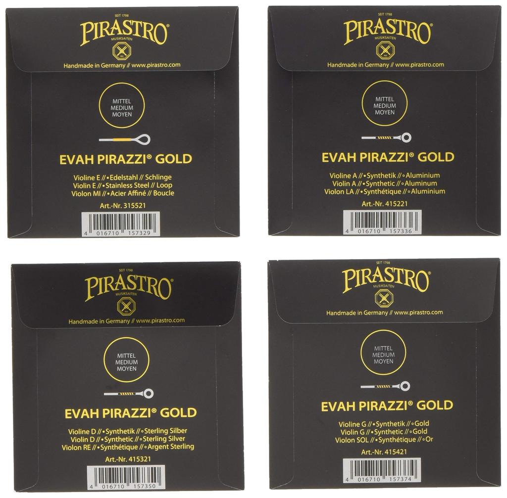 EVAH PIRAZZI GOLD Eva Pirazzi Gold Violin String Set String String Loop (G Gold) (E End)