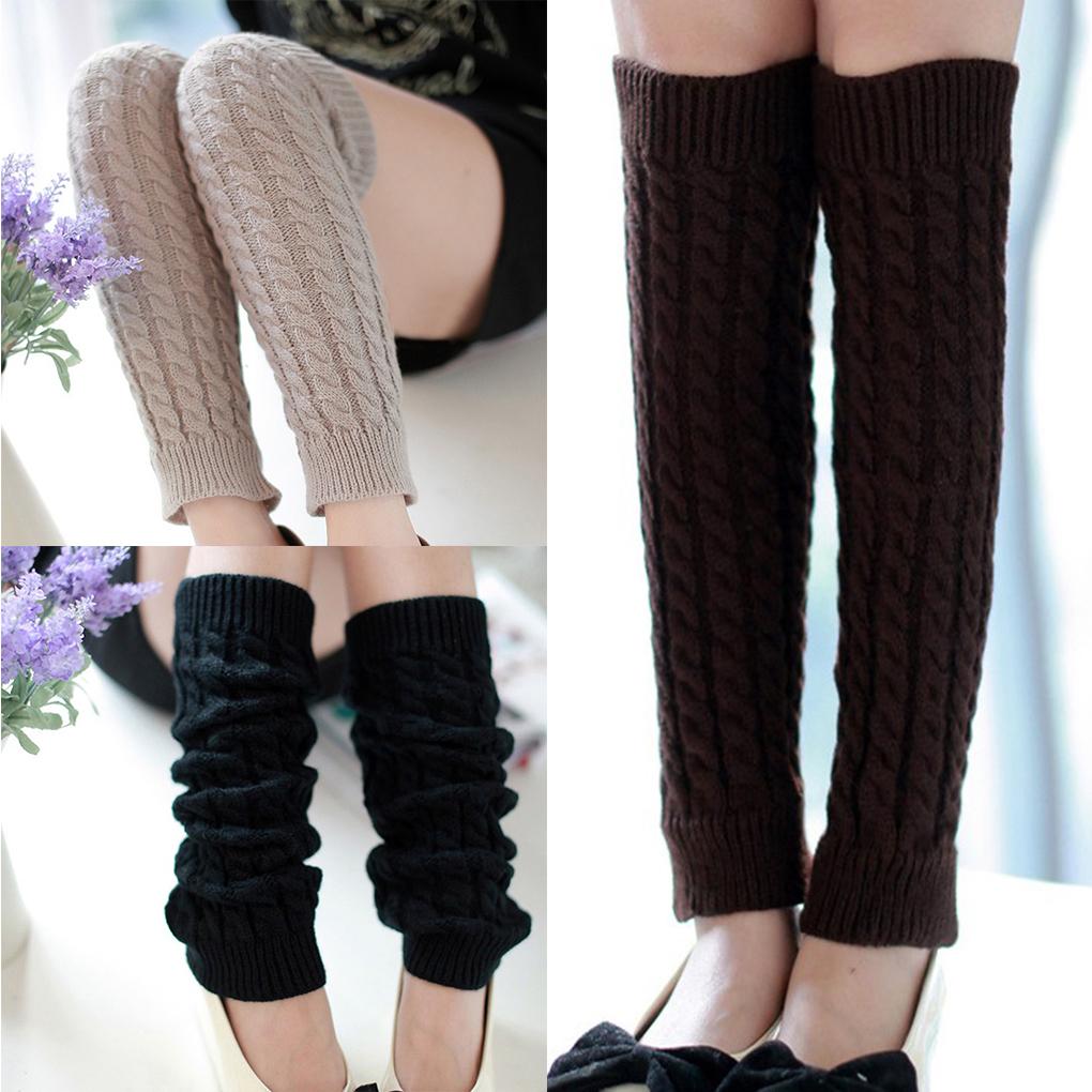 Winter Leg Warmers Twist Knit Knitted Long Boot Socks Solid Crochet Foot Cover