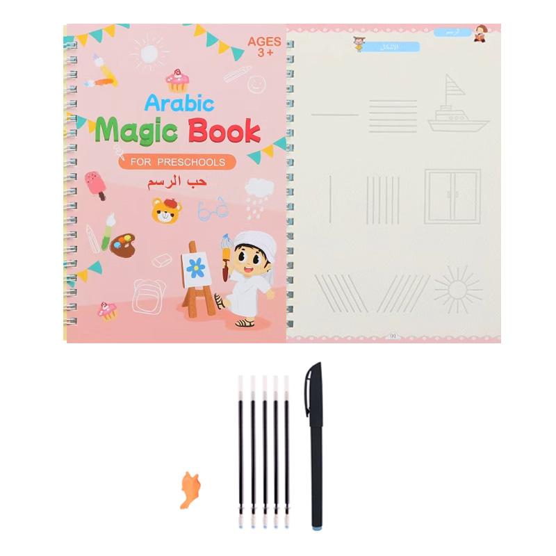 Arabic Magic Practice Copybook Pen Preschools Kids Calligraphy Notebook Free Wiping Children Reusable Writing Book Age 3-6