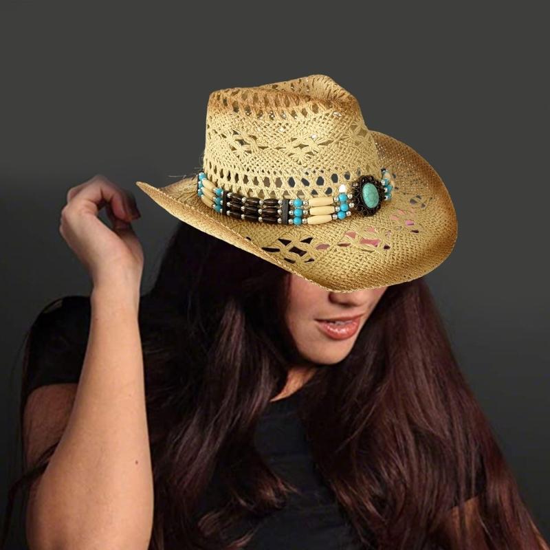 Western Straw Hat Handwoven Breathable Sun Hat Beach British Hat Elegant Wide Brimmed Straw Hat Panama Hat