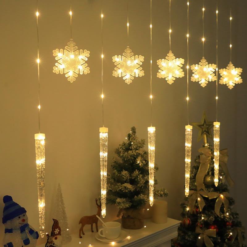 Christmas Fairy Curtain Lights 9.8ft Snowflake Ice Pick Light USB Remote Indoor Decorations Twinkle Lamp for Bedroom Xmas Window