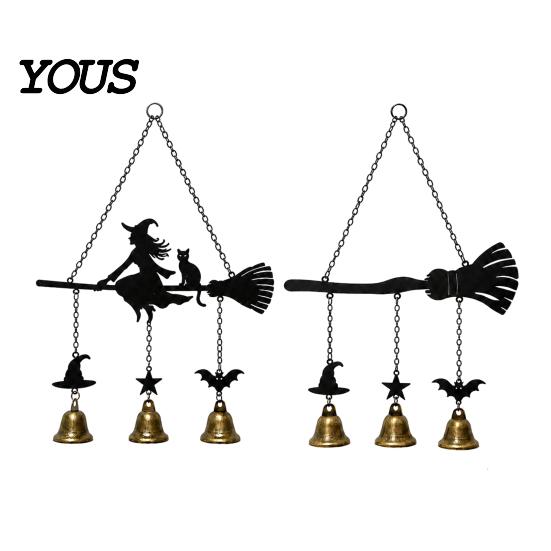 Hanging Wind Chime Halloween Witch Broom Chime, Holiday Party Decorative Metal Bell for Indoor Outdoor Garden Patio Porch Festive