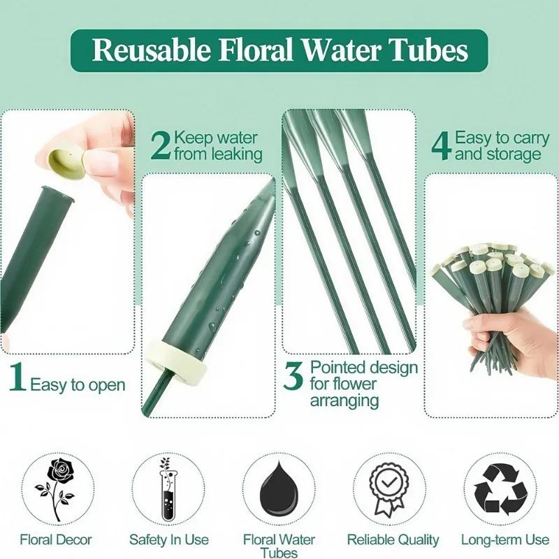 Latest Models 60 PCS Floral Water Tubes with Rubber Caps Fresh Flower Water Tubes for Garden Bouquet Stem Supplies Florist