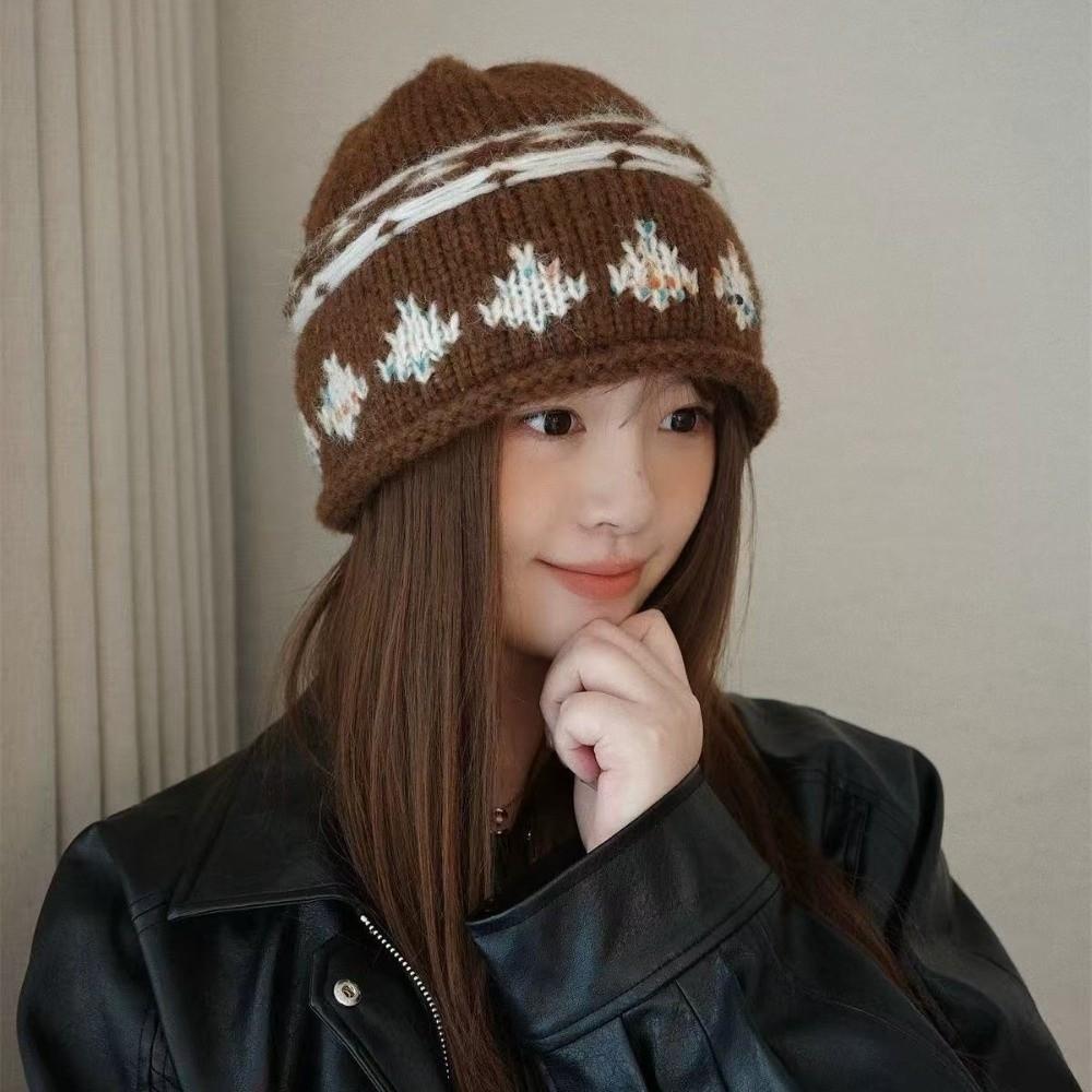 Knitted Retro Beanie Hat Warm Winter Cold Hat Vintage Style Jacquard Knitted Hat  Winter