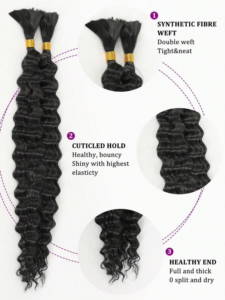 Synthetic Hair Extensions Wavy Bulk Wig Crochet Hair for Women's Everyday Use, 2 Bundles Per Pack, 18 Inches