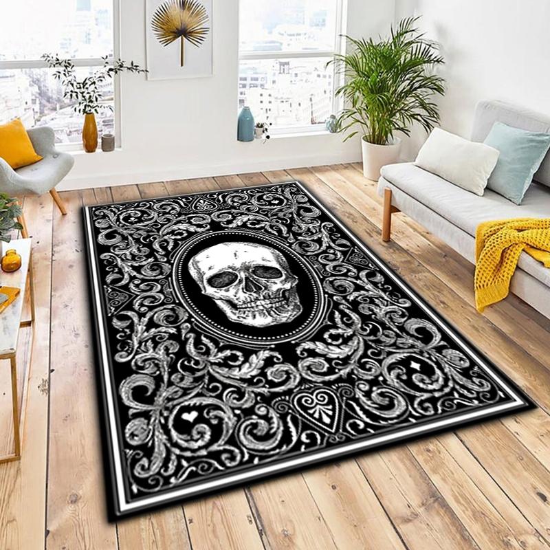 Tappeto Tappetino Stampato con Motivo Teschio Dark Gothic per Soggiorno Camera da Letto Casa Decorazione Divano, Tappetino Antiscivolo
