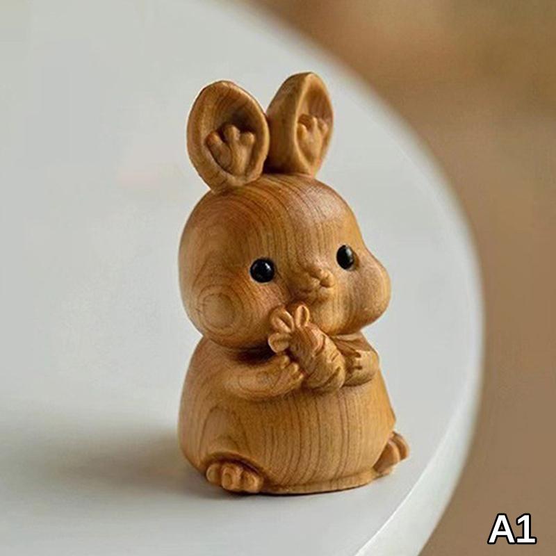 

Wood Carving Easter Rabbit Ornaments Rabbit Figurine Cute Bunny Ornament Home Office Desktop Decor Car Decoration Party Gift A1