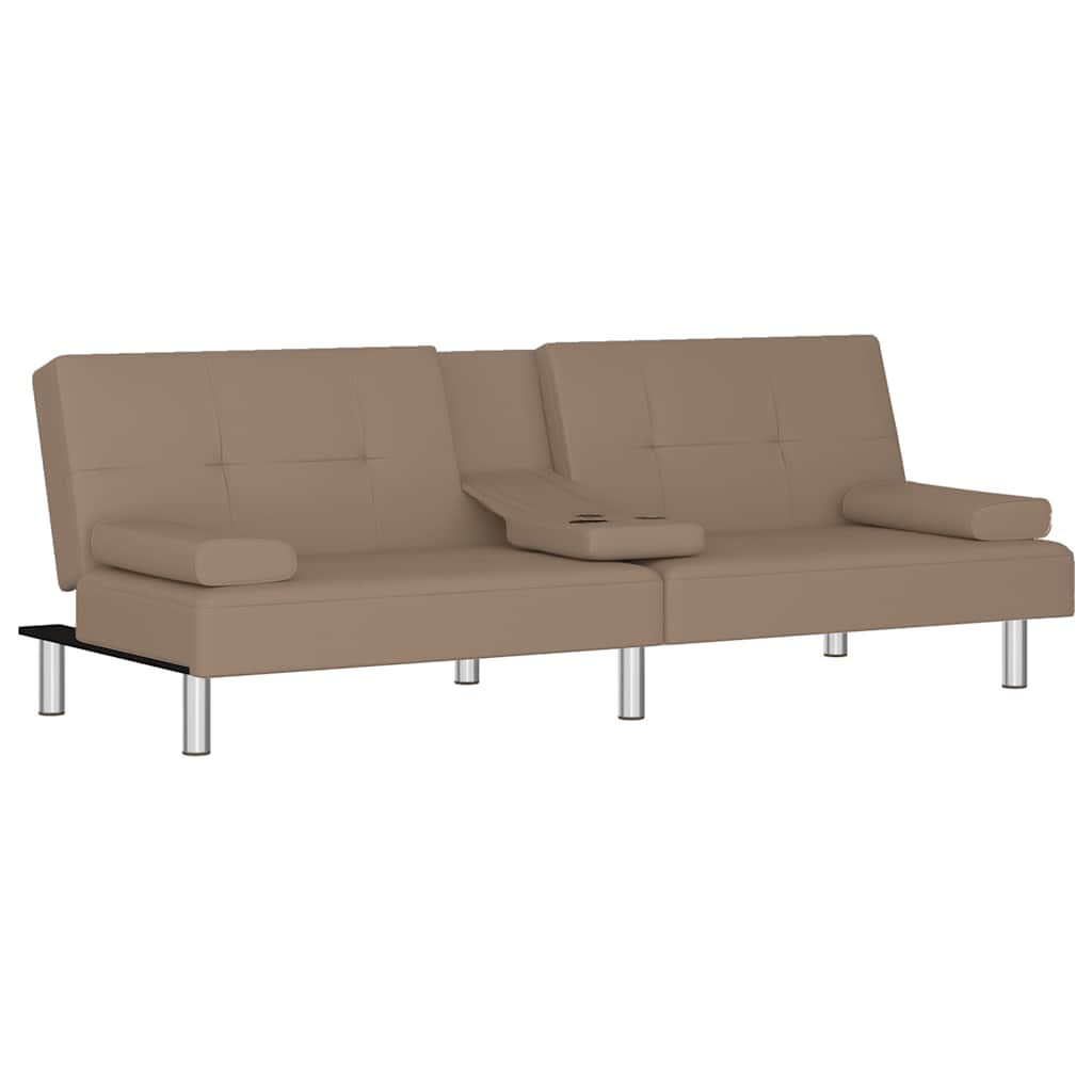 Sofa Bed with Drink Holders Cappuccino Faux Leather
