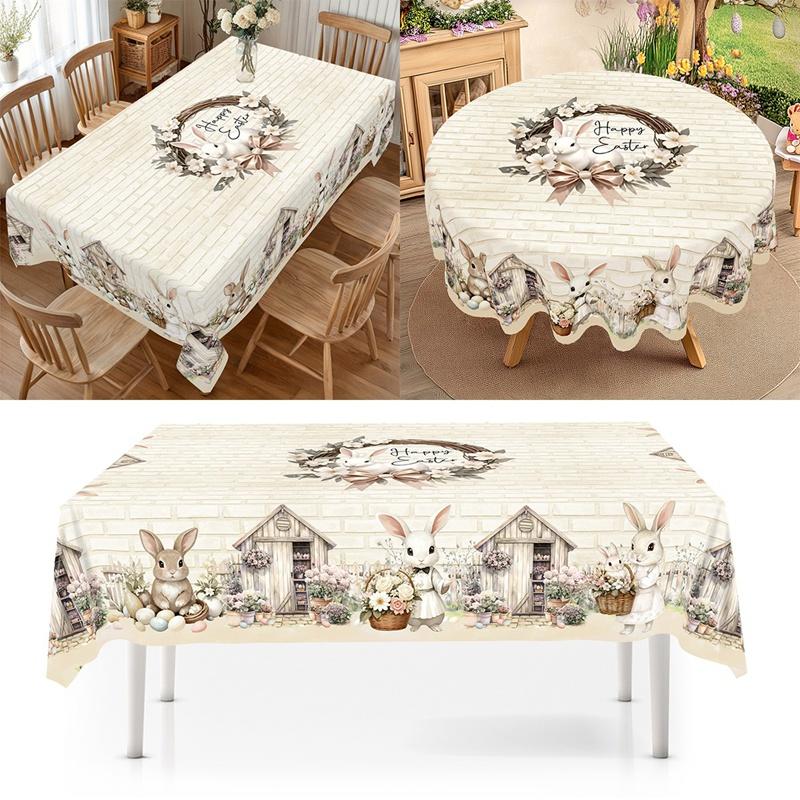 Rustic Easter Tablecloth Farmhouse Bunny Eggs Table Cover Easter Decorations for Home Kitchen Dining Spring Garden Tablecloth